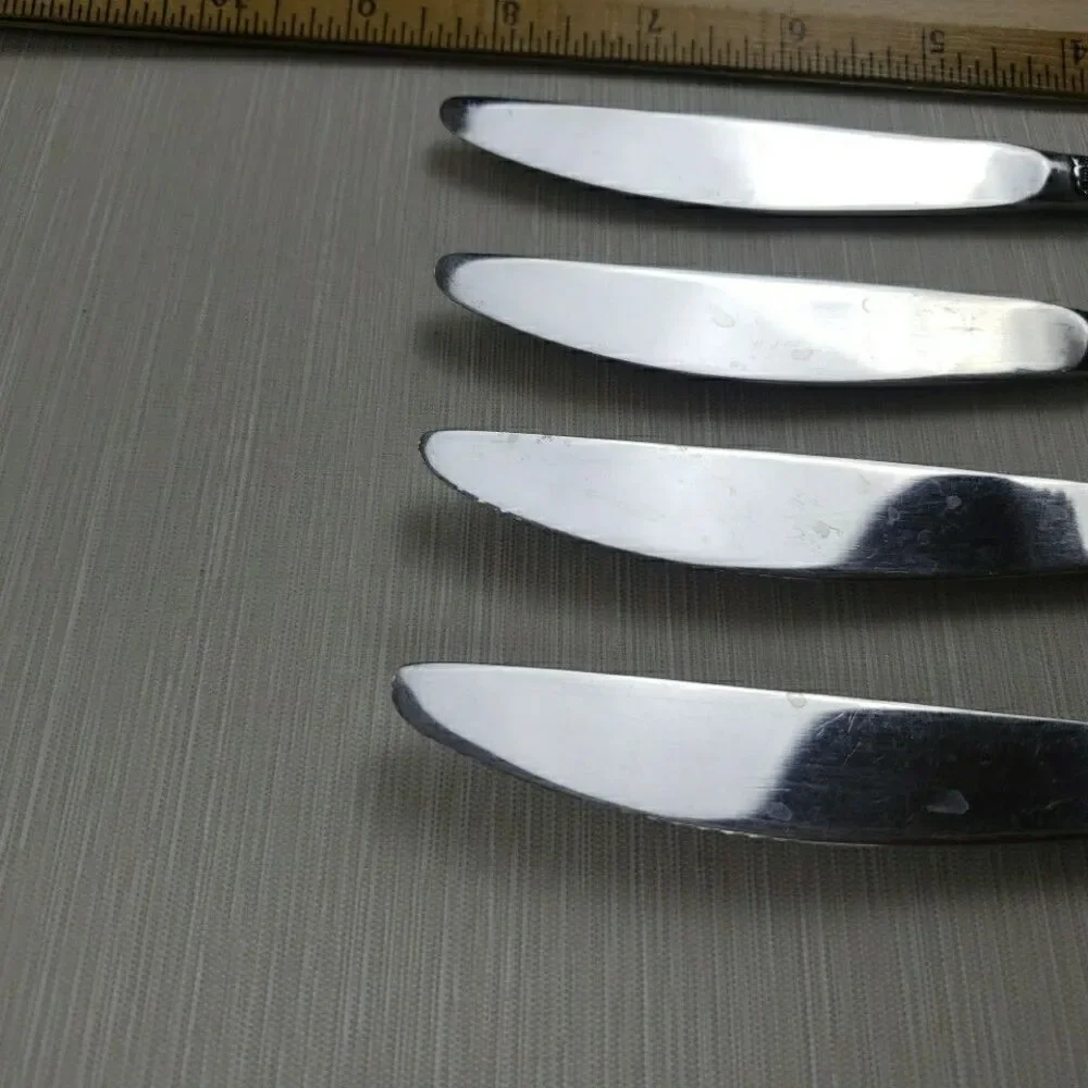 Amefa Dinner Knives Stainless Holland AFS1 4 Pcs Scroll Leaf Flatware Silverware